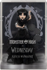 Monster High Wednesday-pop, Rave'N Wednesday-verzamelfiguur in zwarte gotische jurk, geïnspireerd door de dansscène, premium accessoires en poppenstandaard, HXJ03