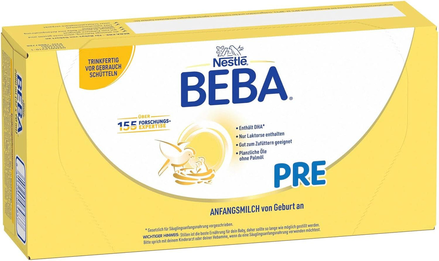 BEBA PRE Beginmelk vanaf de geboorte, babyvoeding met DHA, alleen lactose, zonder palmolie, pak 3 (3 x 800 g) Naty Shop PRE 32 x 90 ml 32 x 90 ml