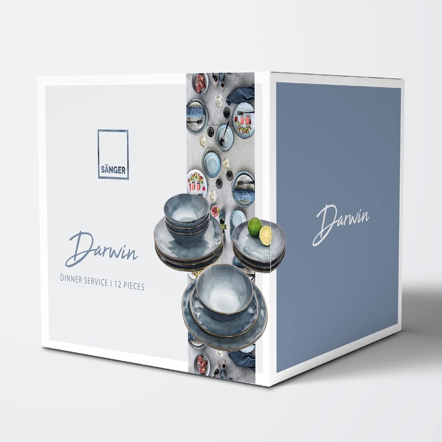 ZANGER | Darwin 12-delige serviesset, aardewerk serviesset voor 4 personen, blauwe serviesset inclusief dinerborden, dessertborden en soepborden, handgemaakte serviesset | DE PREMIUM COLLECTIE