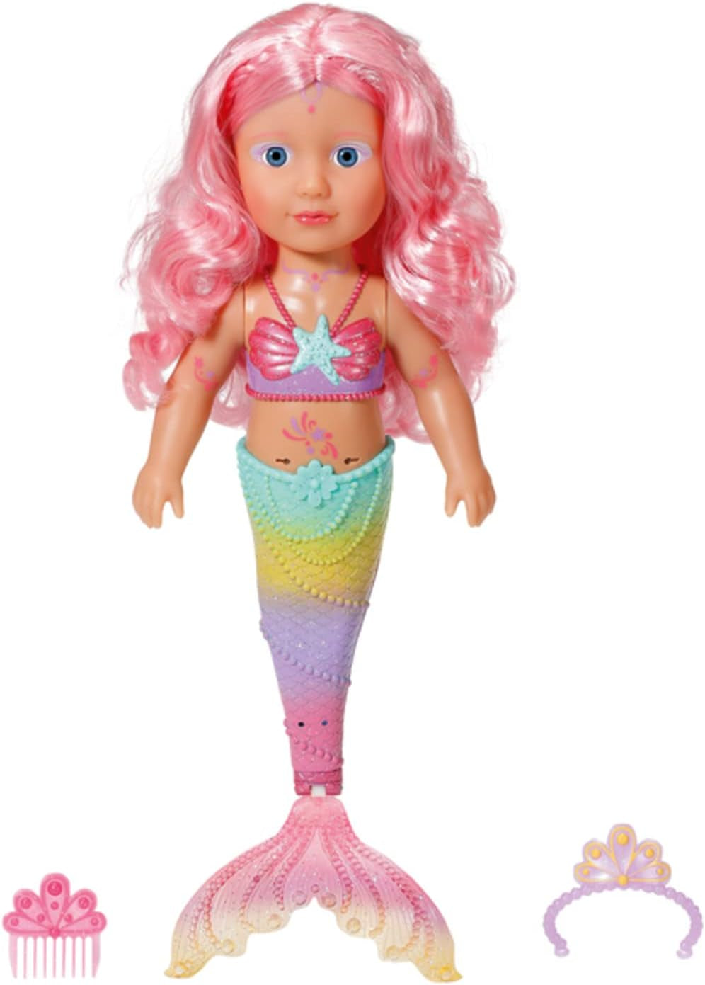BABY Born Little Sister Zeemeermin 46 cm Waterdichte zeemeerminpop met lang haar en beweegbare glittervin, incl. tiara en kam, 833681 Zapf Creation Dolls Naty Shop