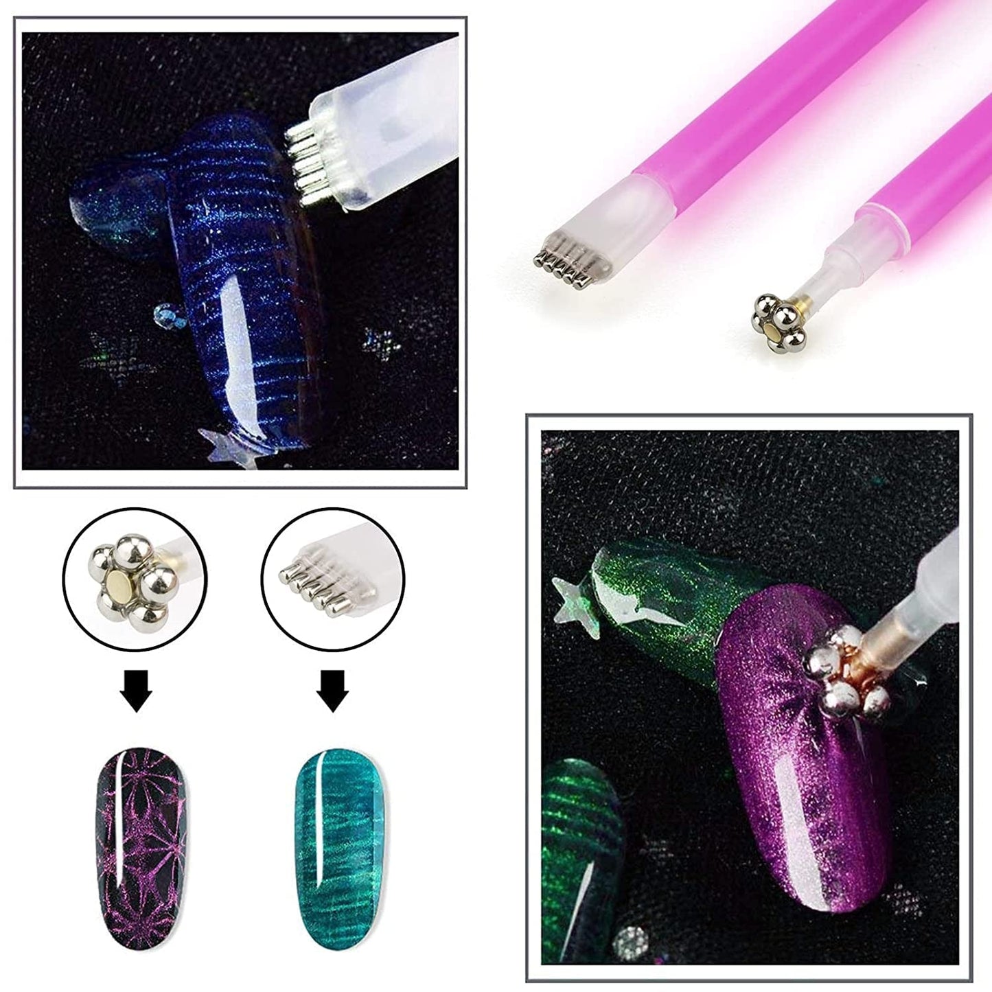 Nail Art Werkzeug Magnetstift, 10 Stück Nagel Magnet Stick Tool Set, Nagel Magnet Stift en Starker Magnet Stock Punktierungsstifte Für DIY 3D Magnetics Katzenauge UV Gel Polnisch Nagel Kunst