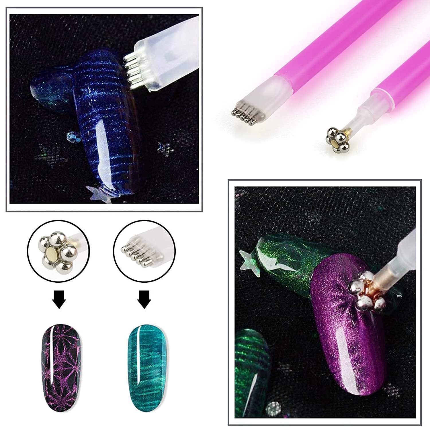 Nail Art Werkzeug Magnetstift, 10 Stück Nagel Magnet Stick Tool Set, Nagel Magnet Stift en Starker Magnet Stock Punktierungsstifte Für DIY 3D Magnetics Katzenauge UV Gel Polnisch Nagel Kunst