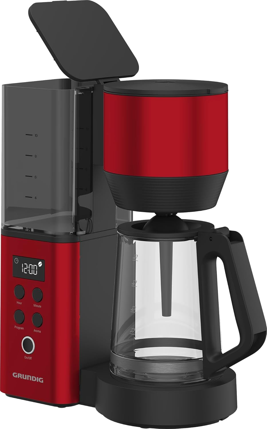 Digitale espressomachine met filter GRUNDIG KM8440, rood, 1000 W, 1,25 liter