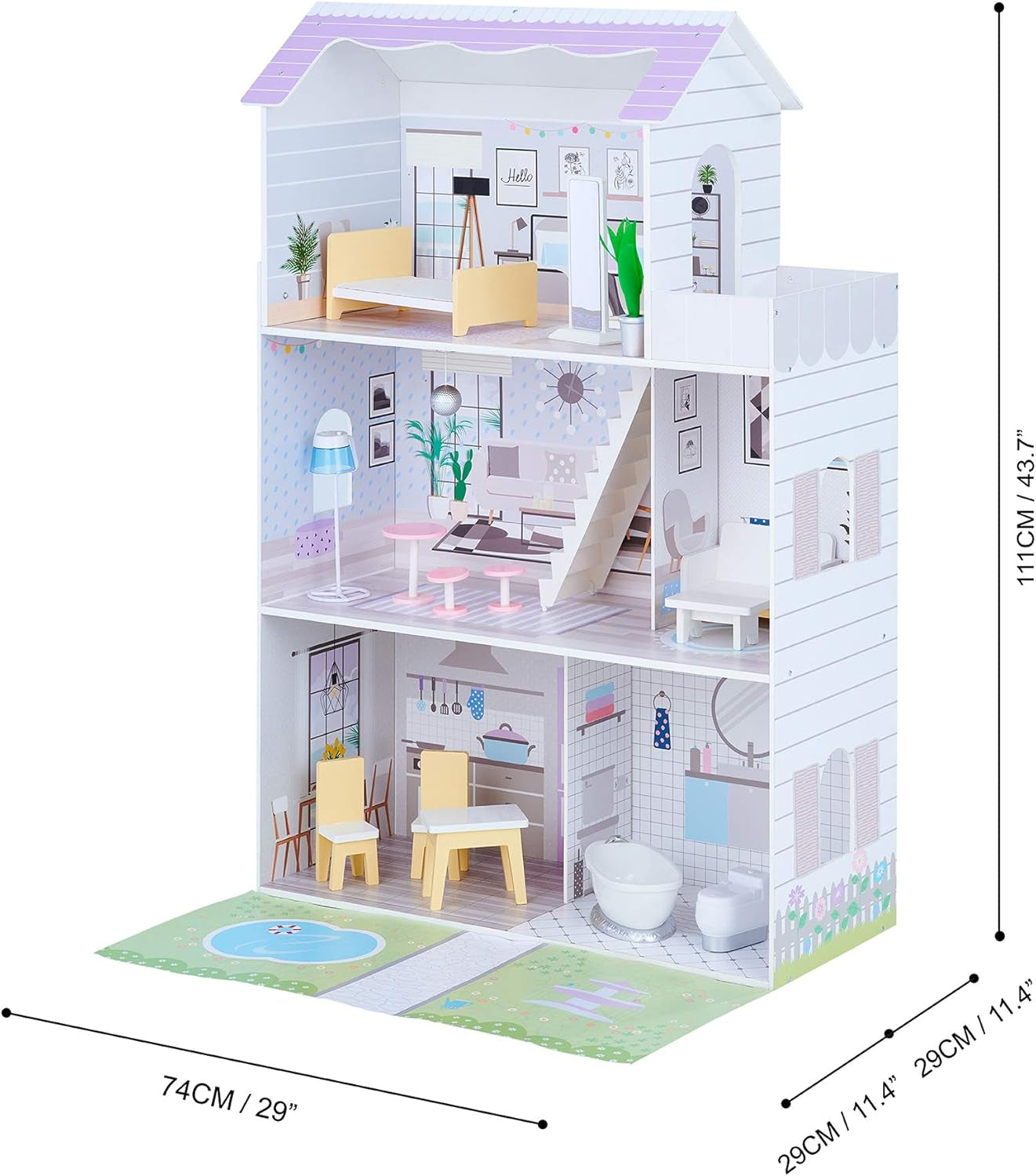 Teamson Kids Olivias Little World gigantisch poppenhuis met 16 poppenaccessoires, houten poppenhuis met meubilair, 3 verdiepingen, kinderpoppenhuis voor poppen van 12 inch/30 cm, vanaf 3 jaar Naty Shop poppenhuizen
