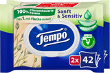 Tempo ''Gentle & Sensitive'' natte toiletdoekjes - Megapack - 16 pakjes van elk 42 doekjes - Duo Packs - Natuurlijke Aloë Vera - Hygiënisch papier, dermatologisch getest, huidneutraal