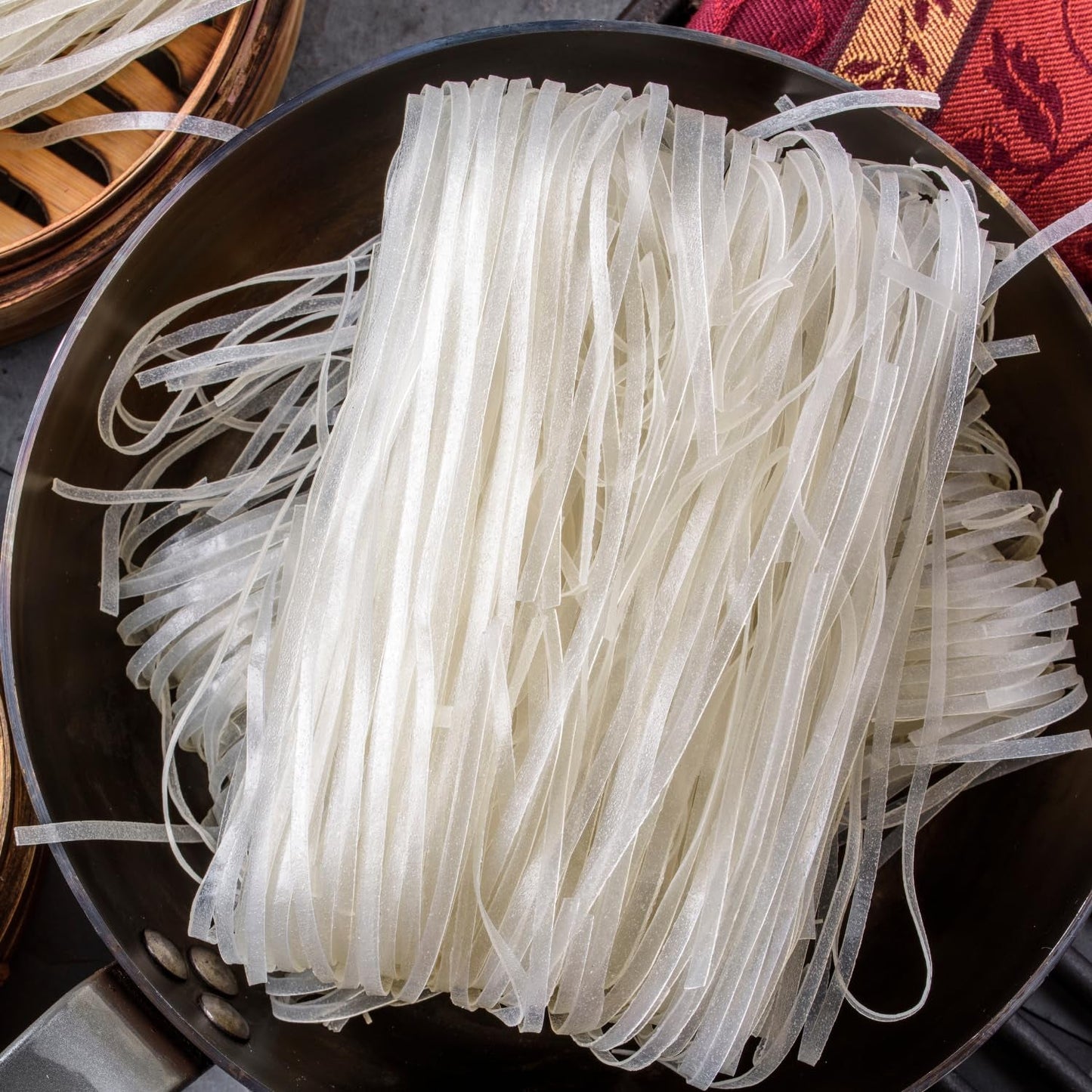 Rijstnoedels - Thaise, 10 mm brede rijstnoedels, gemaakt van rijstmeel, recht - 1 x 400 g (pak van 3)