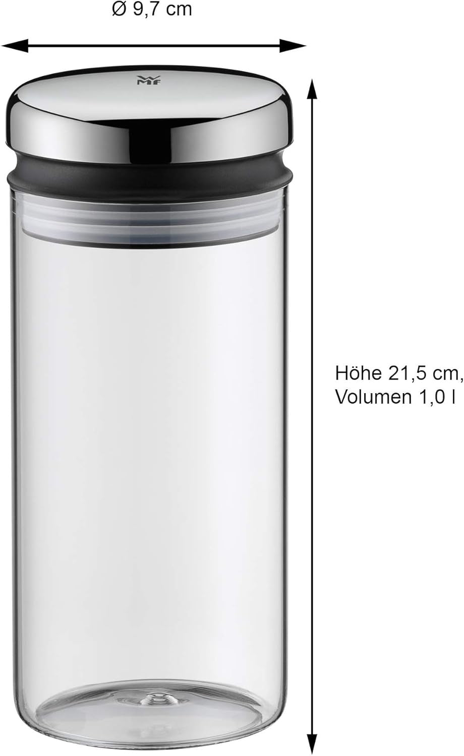 WMF Barista siroop/honingdispenser 240ml, glazen voorraadpot & depot 1l, hoogte 21,5 cm, voorraadpot met deksel, koffiebonencontainer, ontbijtgranenpot, voedselbewaarpot met grote vulopening Voedselbewaardozen Naty Shop