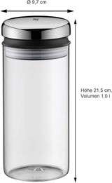 WMF Barista siroop/honingdispenser 240ml, glazen voorraadpot & depot 1l, hoogte 21,5 cm, voorraadpot met deksel, koffiebonencontainer, ontbijtgranenpot, voedselbewaarpot met grote vulopening Voedselbewaardozen Naty Shop