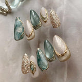 Moonglow korte magnetische kunstnagels, roze amandelrood gradiënt glitter kattenoog met lijm, roze rode ombre glitter fototherapie kunstnagels voor dames en meisjes
