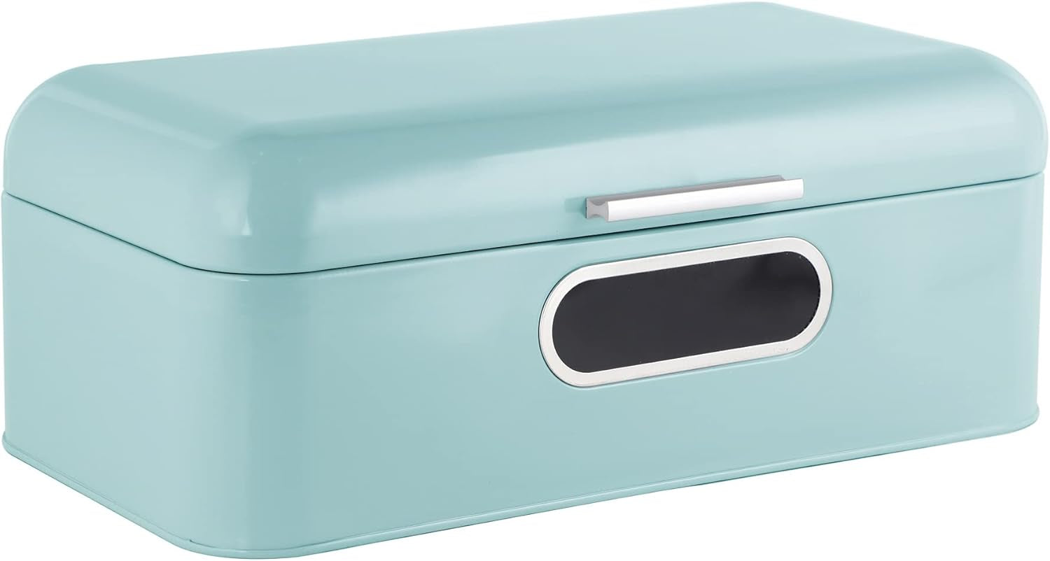 ECHTWERK Retro metalen broodtrommel met kijkvenster en deksel set van 3 elegante opbergdozen 1,4 liter inhoud rode voedselbewaardozen Naty Shop lichtblauw groot enkel venster enkel
