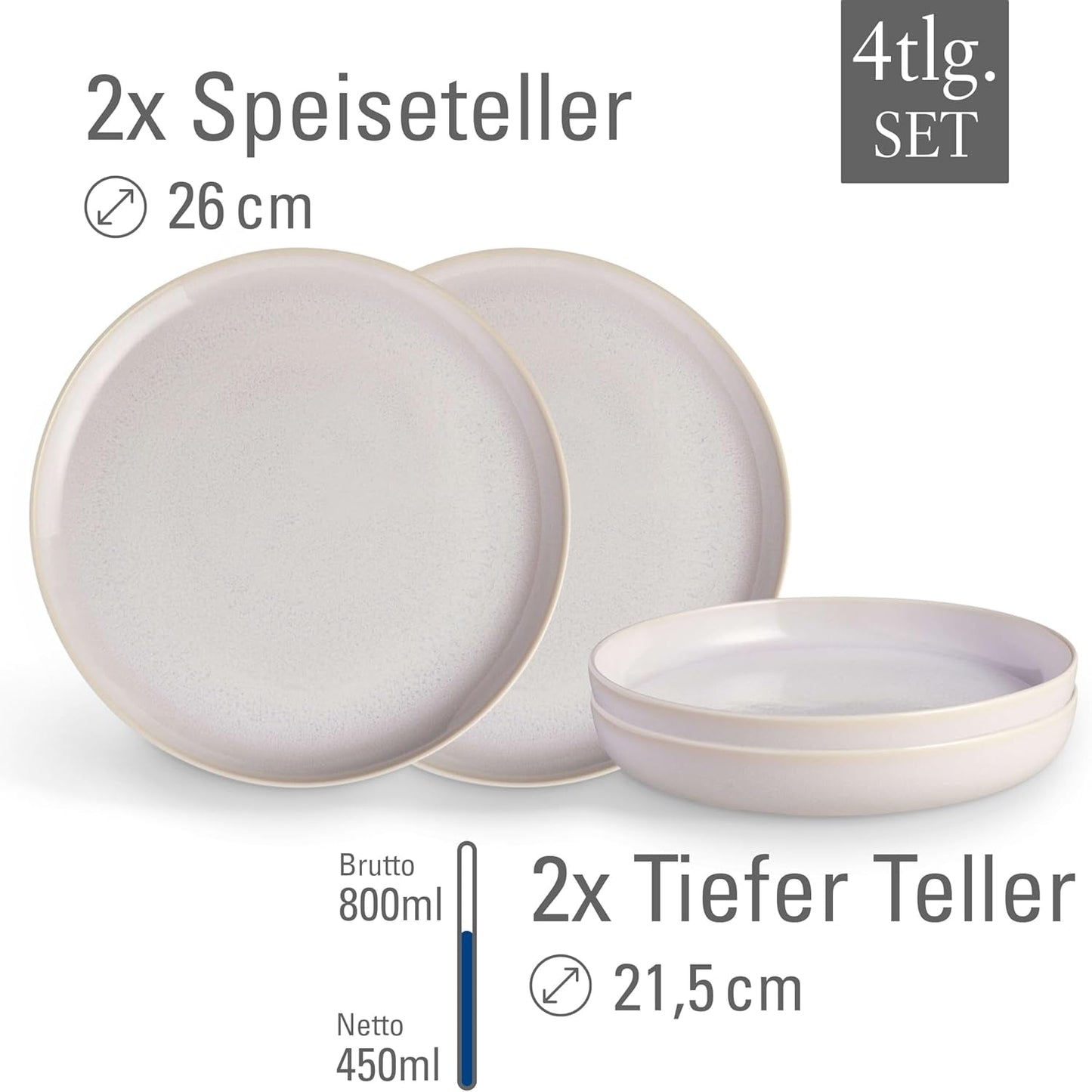 leuk vinden. van Villeroy & Boch – Crafted Cotton Dinner-Set 4 teilig Weiß, Spülmaschinenfest, Mikrowellensicher, Geschirrset, Tafelservice Modern, Speiseteller, Tiefe Teller, Pottery-Look, Premium Porzellan