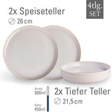 leuk vinden. van Villeroy & Boch – Crafted Cotton Dinner-Set 4 teilig Weiß, Spülmaschinenfest, Mikrowellensicher, Geschirrset, Tafelservice Modern, Speiseteller, Tiefe Teller, Pottery-Look, Premium Porzellan
