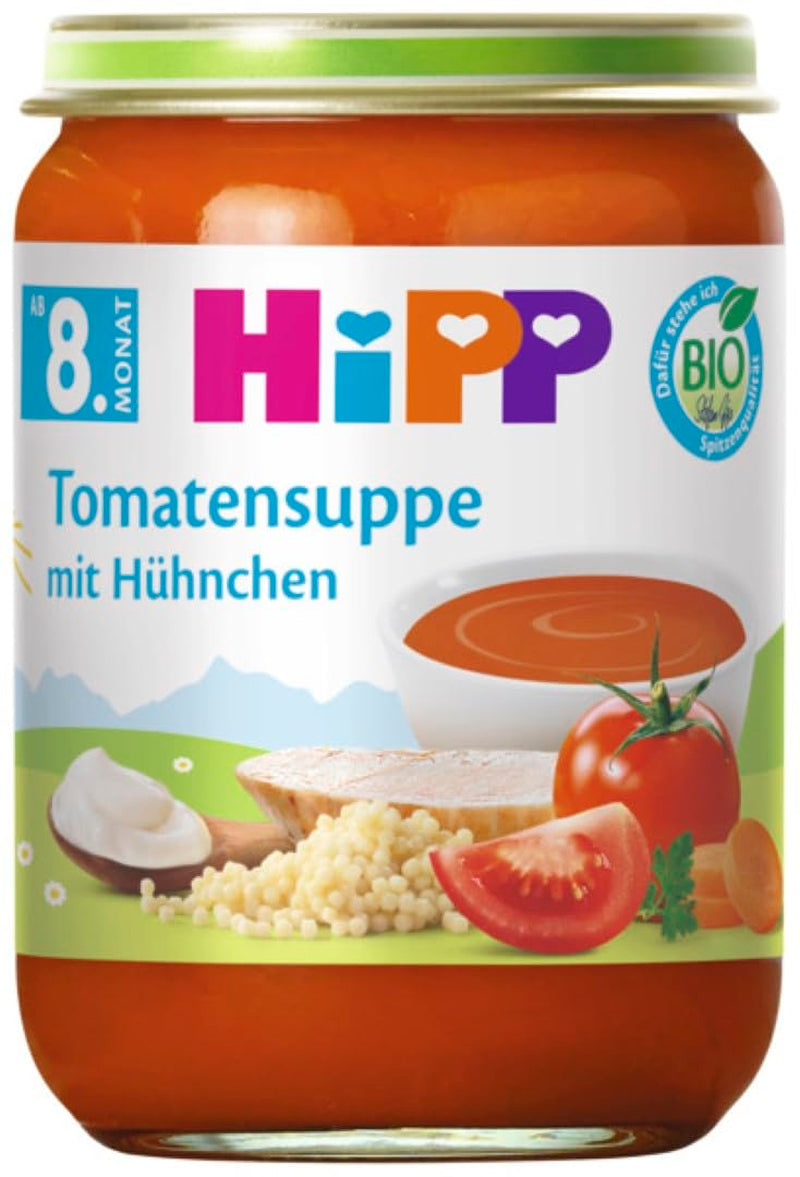 Biologische HiPP Kiptomatensoep (6 x 190g), vanaf 8 maanden, zonder toegevoegd zout, met kleine stukjes - om te leren kauwen, met Omega 3, van de beste biologische kwaliteit