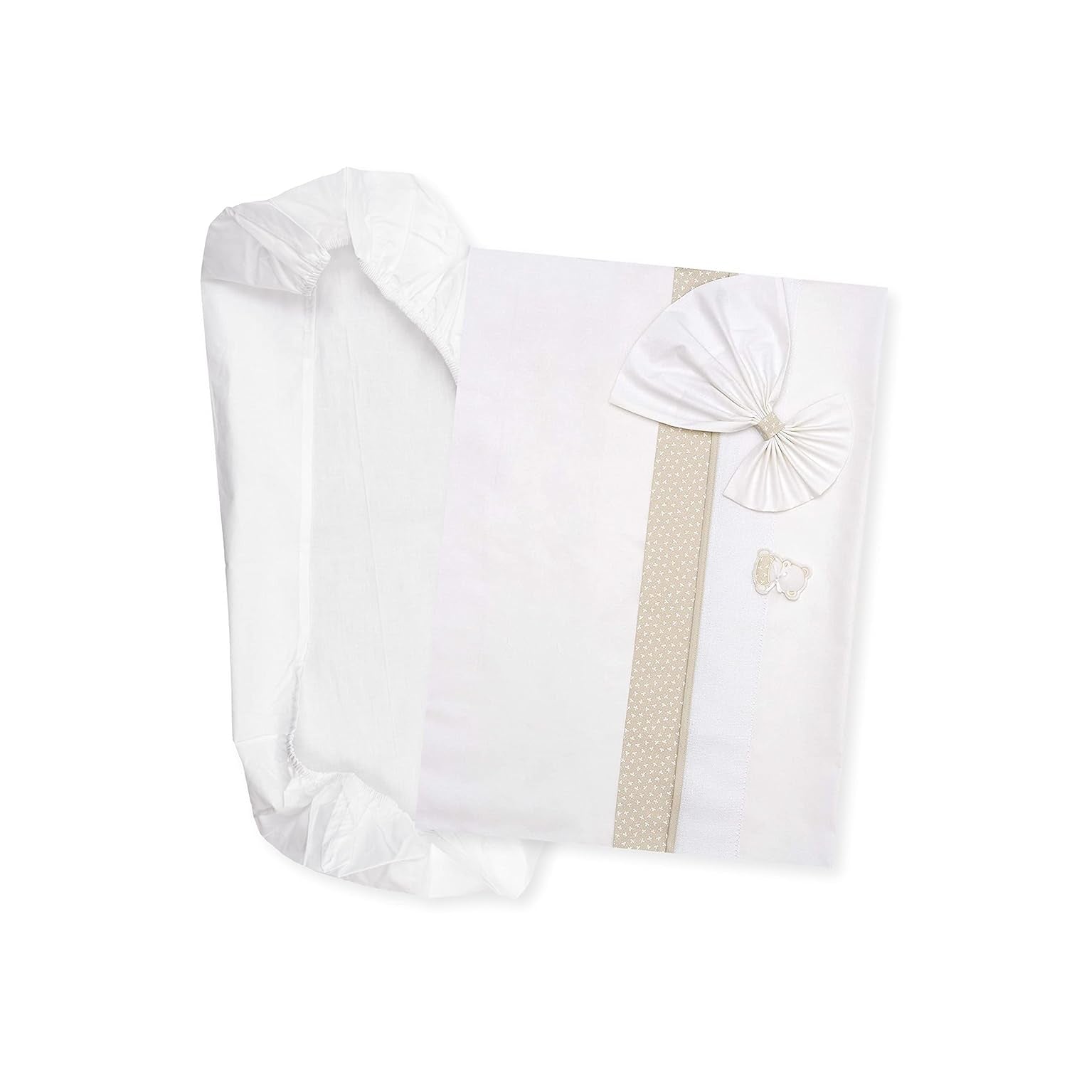 Wit en roze beddengoedset voor reiswieg, 1 hoeslaken, 1 bovenlaken met Aida-lintborduursel en 1 kussensloop, 100% katoen, gemaakt in Italië Naty Shop Taupe Quilts & Quilts