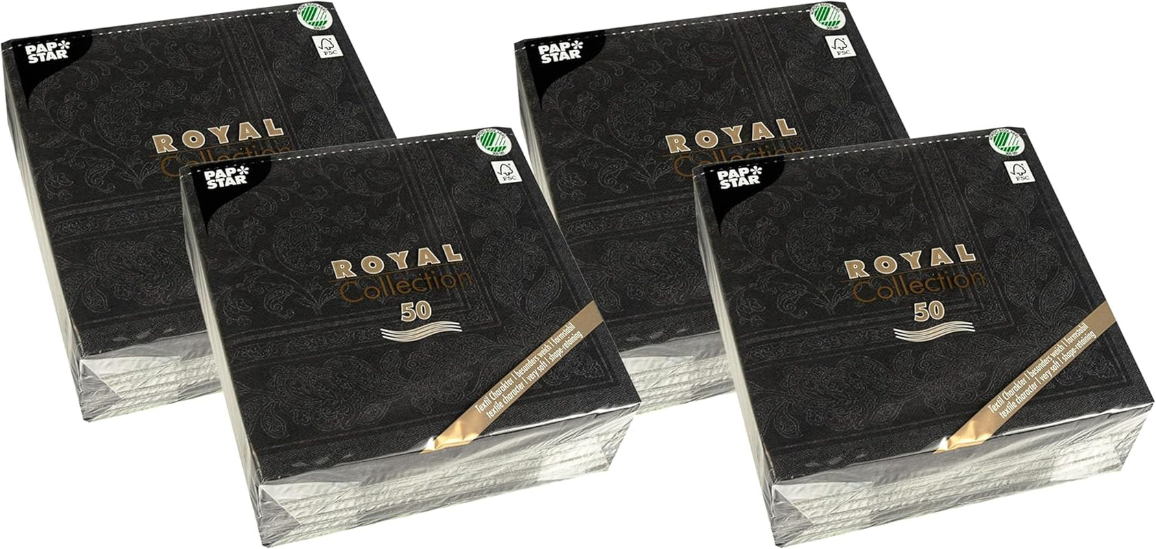 50 servetten ROYAL Collection 1/4-vouw 40 X 40 zwart "Ornamenten"