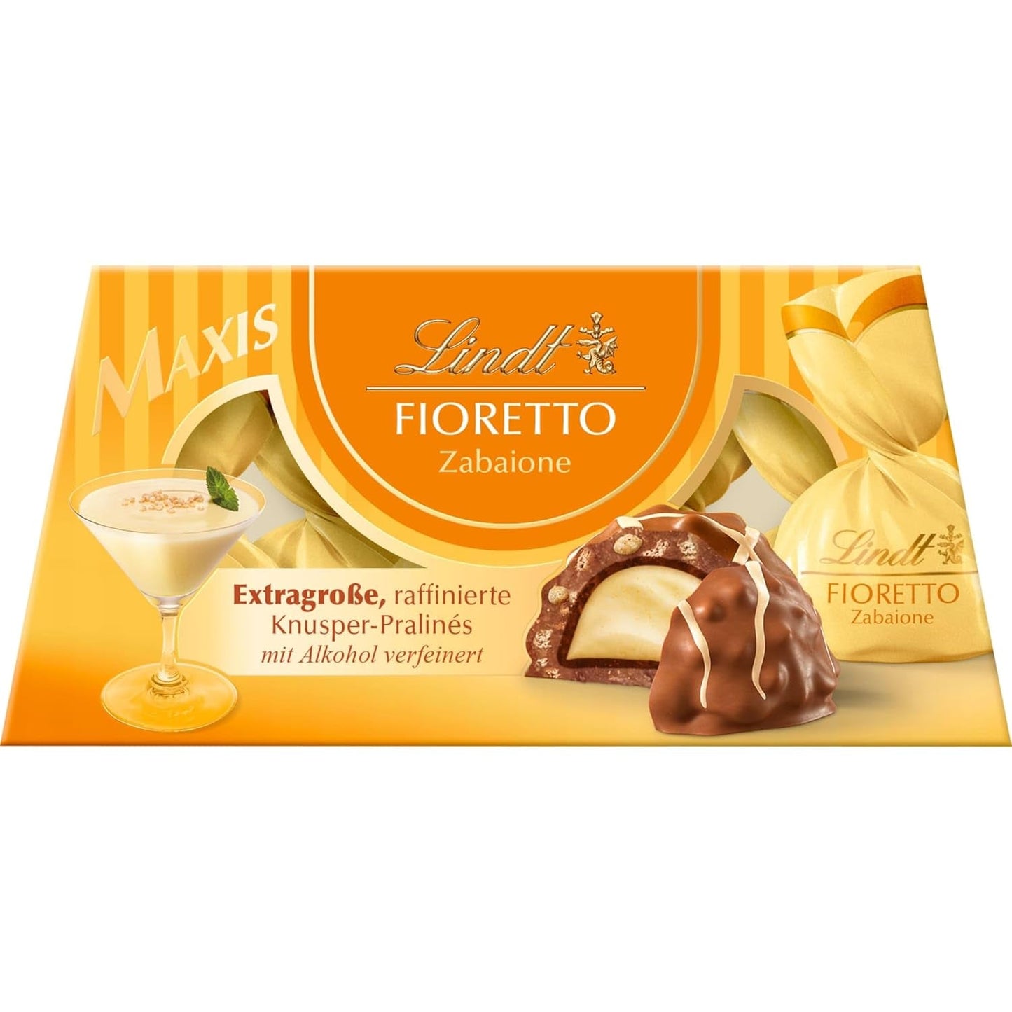 Lindt-chocolade | FIORETTO Zabaione cadeauset | 138g | 6 melkchocoladepralines met Zabaione-truffelvulling en knapperige topping, alcoholhoudend | Chocolade geschenk