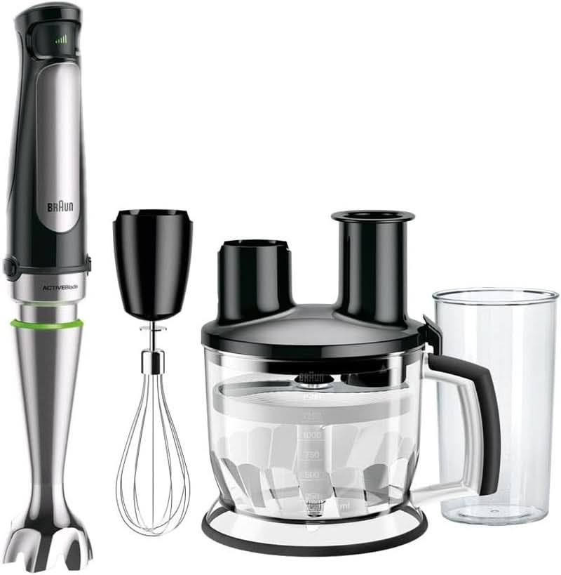 Braun Multiquick 7 MQ 7035X Stabmixer - Pürierstab Mit Abnehmbarem Edelstahl Mixfuß Mit Activeblade Technologie Zum Pürieren Der Härtesten Ingredient, Inkl. 3-delige Zubehör-set, 1000 Watt, Schwarz Kitchen Naty Shop Schwarz Küchenmaschine