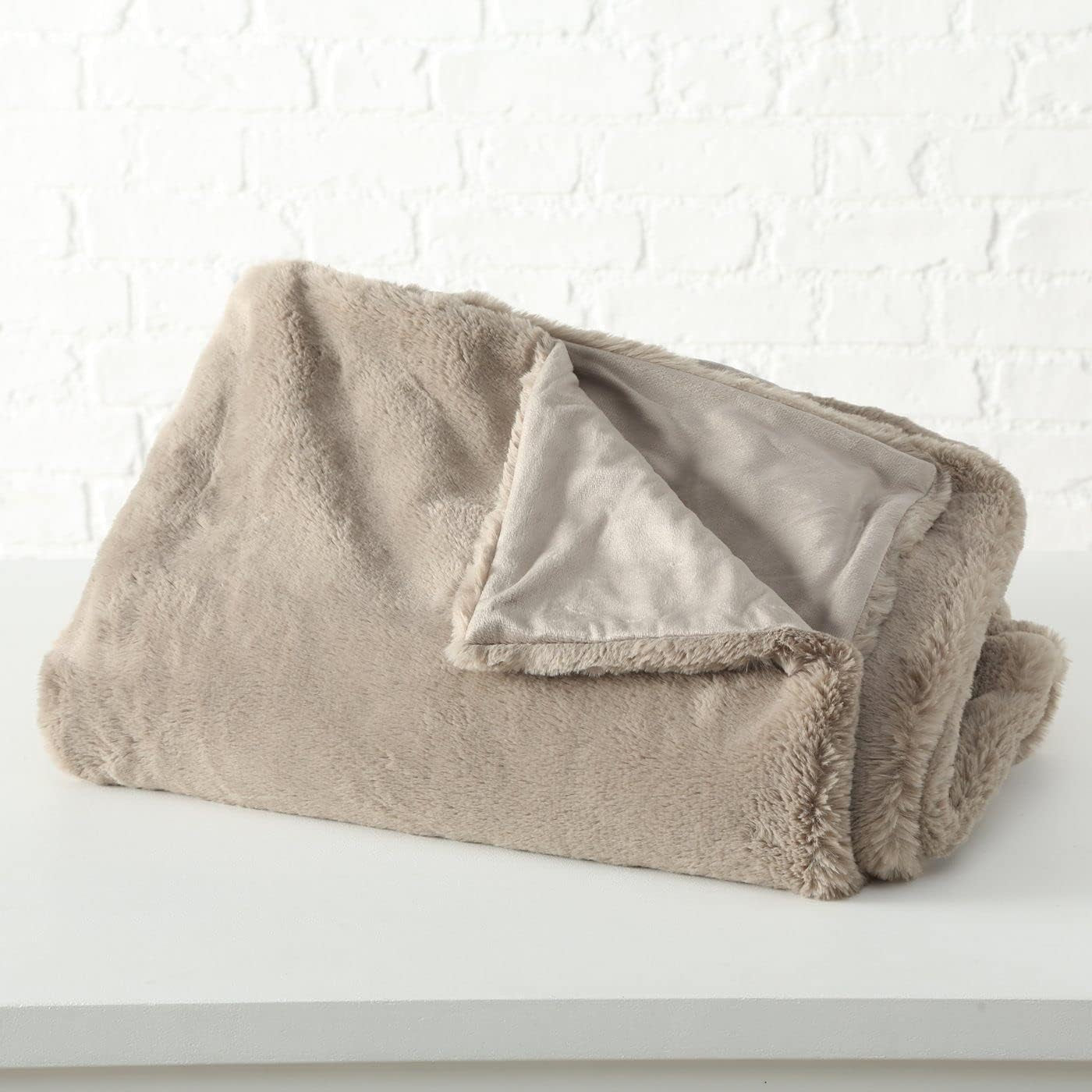 Boltze Storan deken (afmeting 150X200 cm, kleur beige, comfortabele polyester deken, ideaal voor koude winteravonden, bontlook) 1015378 BOLTZE bedden en dekens