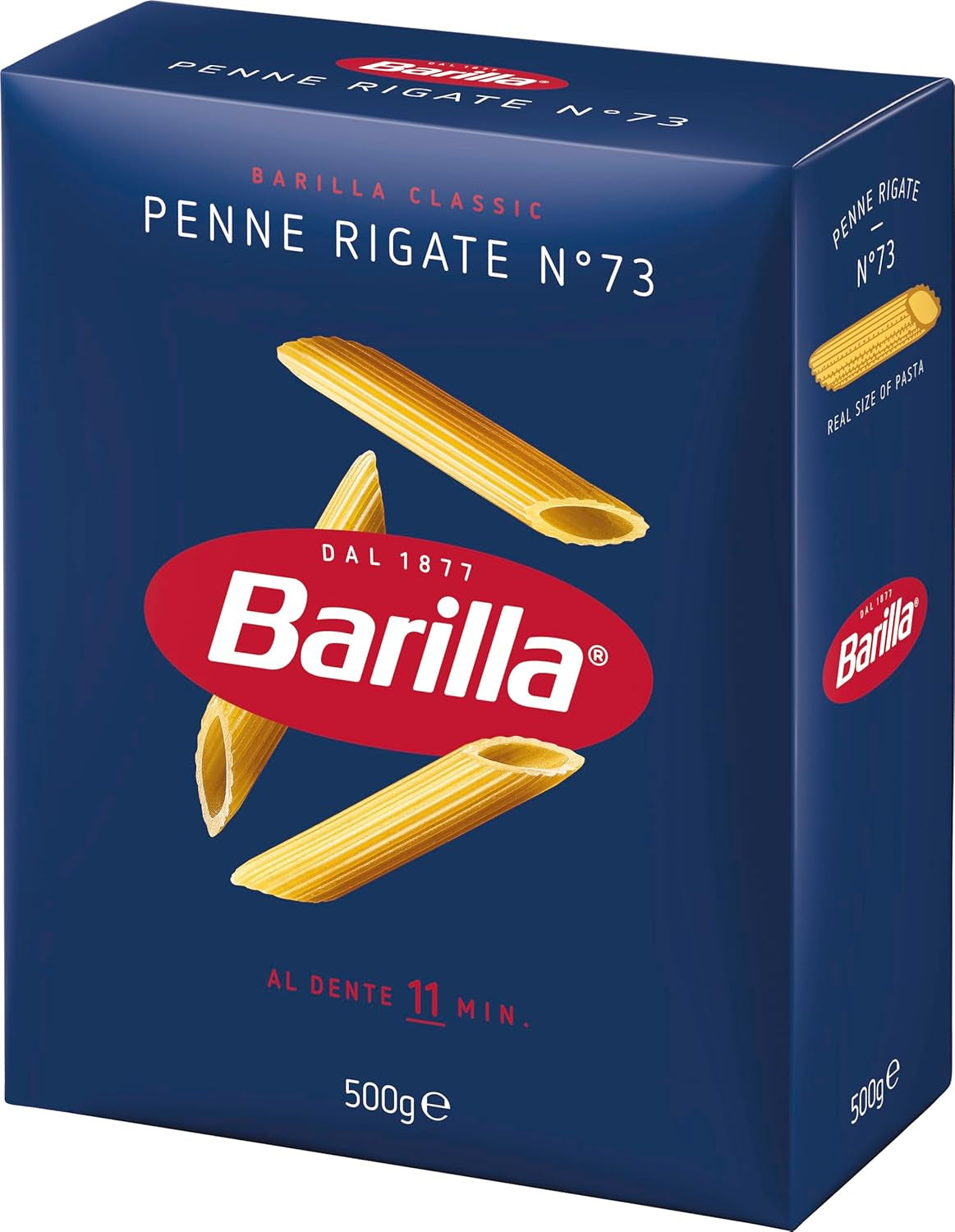 Pasta Barilla Klassiek Penne Rigate Nr. 73 van hoogwaardige durumtarwe, altijd beetgaar (1 x 500 g)