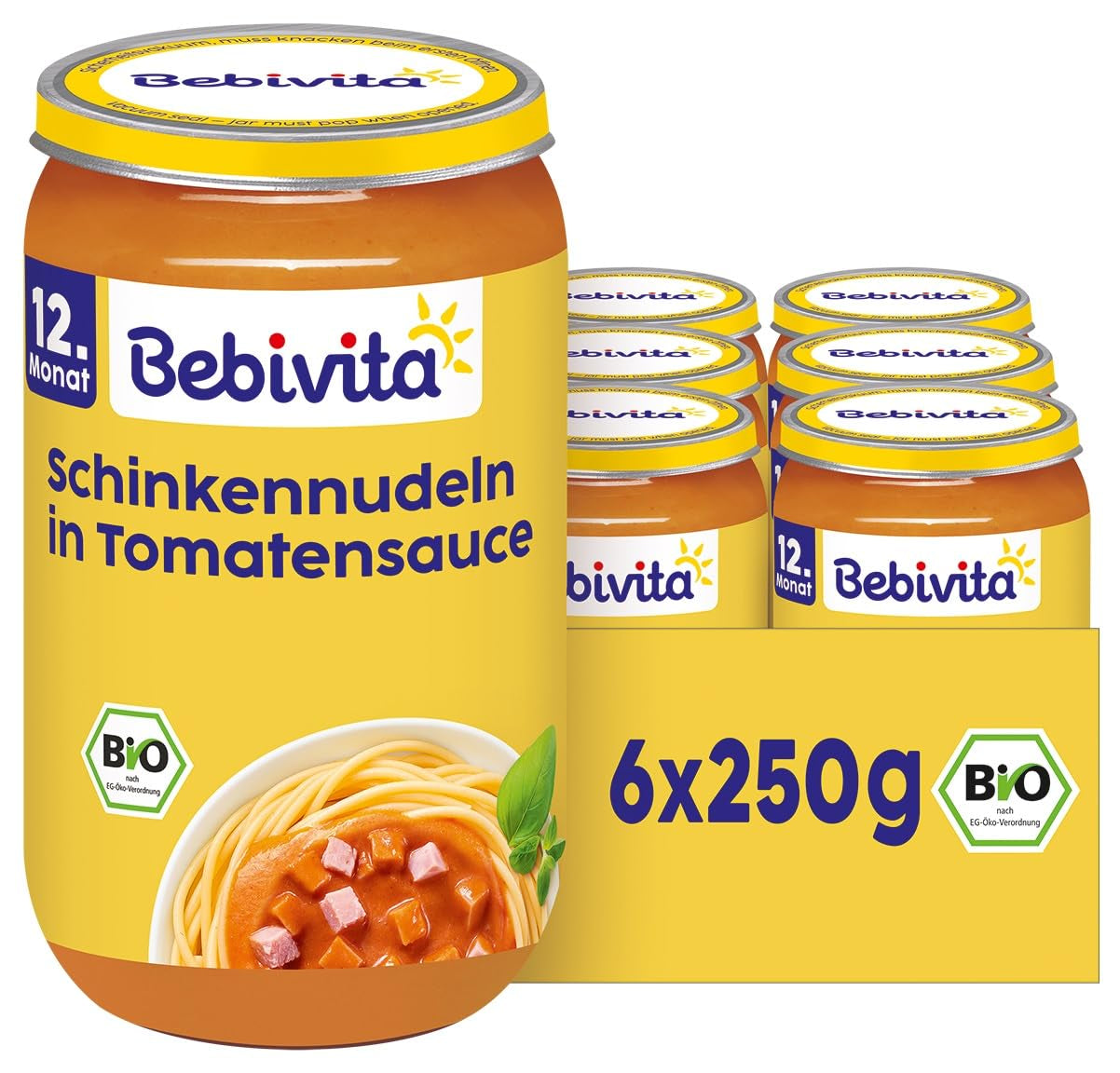 Maaltijden vanaf 12 maanden: Ham en pasta in tomatensaus, 250 g, verpakking van 6 (6 x 250 g)