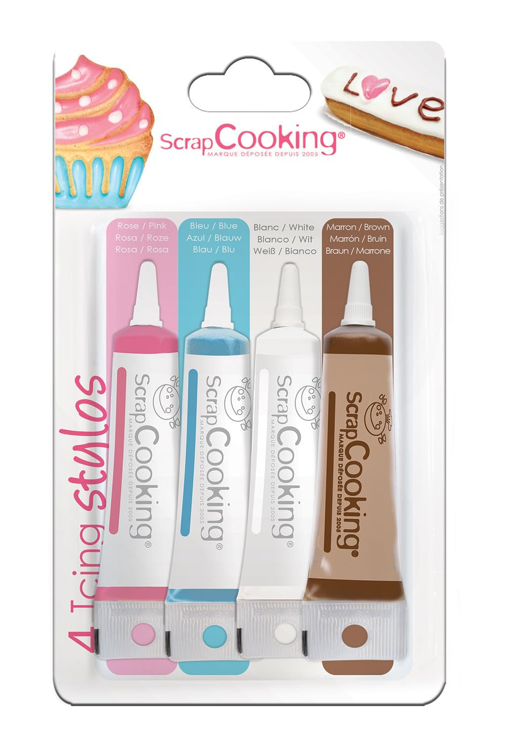 Scrapcooking - 4 decoratieve pennen wit, roze, blauw, chocolade 4X20G