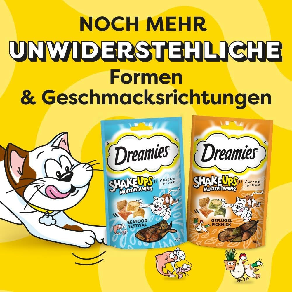 DREAMIES SHAKE UPS Multivitamine Zeevruchtenfestival Kattensnoepjes in geportioneerde zakjes - 55 g (6 zakjes)