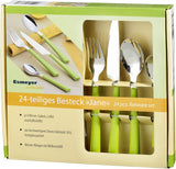 JANE bestek, gepolijst roestvrij staal 18/0, groene kunststof handgrepen, 24 delig Kitchen Naty Shop