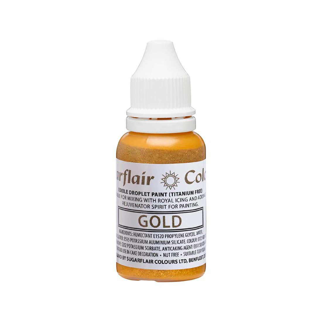 Sugarflair Edible Drop Paint Liquid Gold - Voedingskleurstof voor suikerpasta, botercrème - Te gebruiken met een airbrush - 14ml