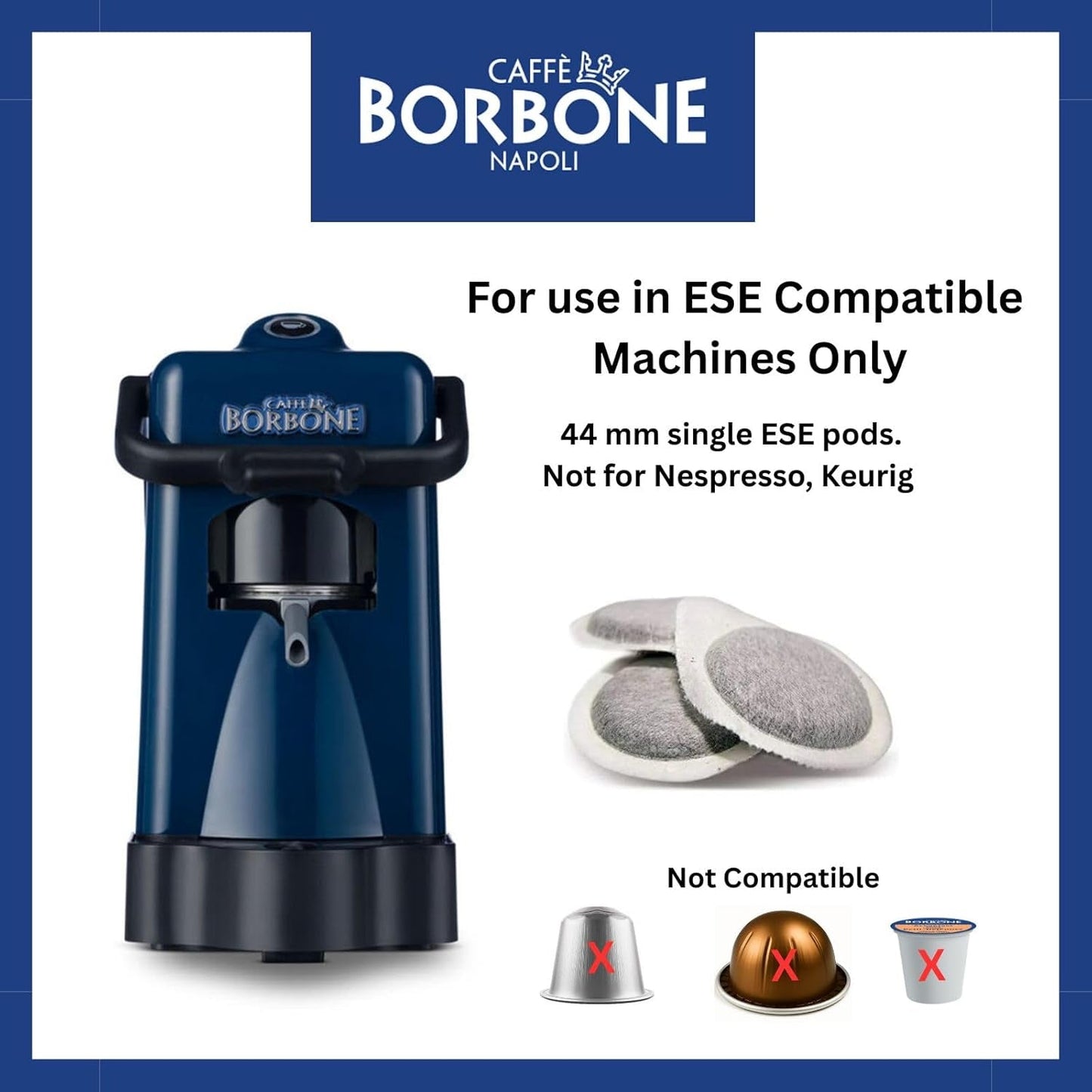 Caffè Borbone Composteerbare Kaffeepads, Blauw Kaffeemischung - 50 Pads - Compatibel met ESE Systeem Papierblokken 44 mm