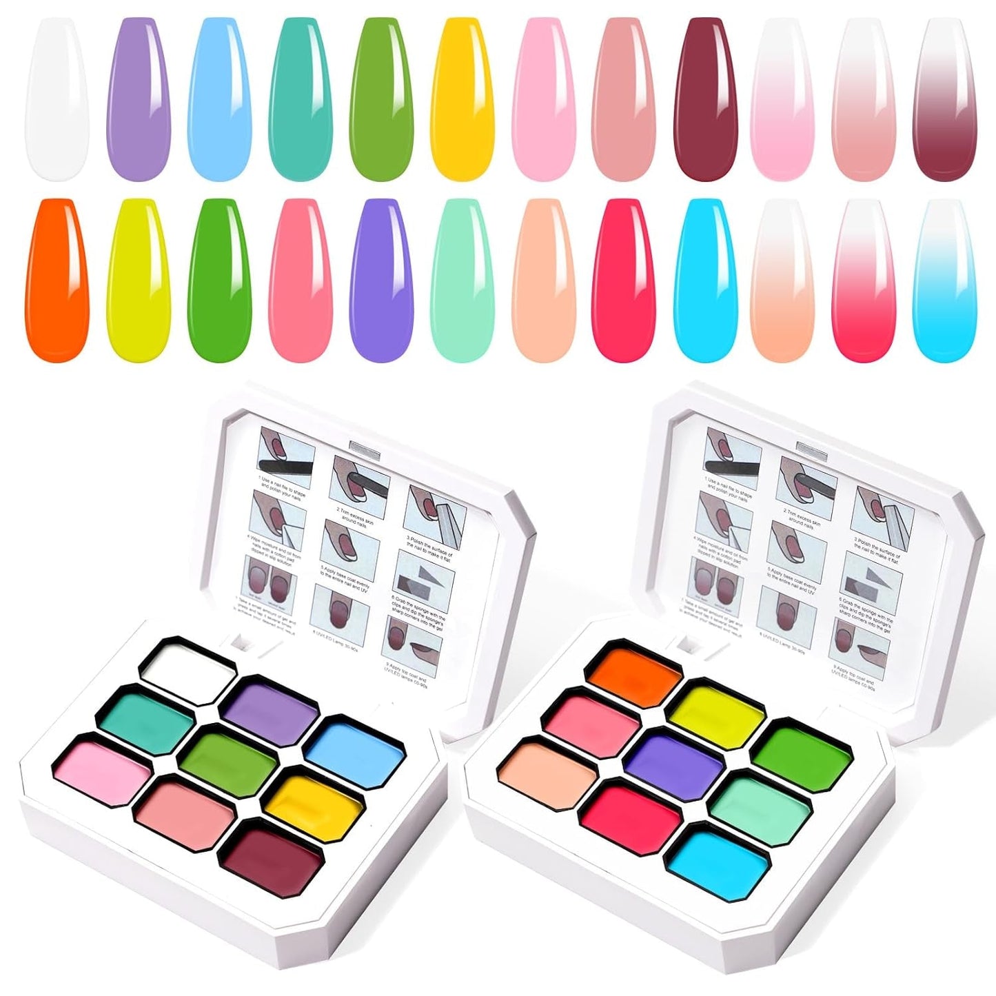 Gradiëntschildergel, 12 kleuren Ombre gelnagellak met 100 stuks nagelsponsen en 4 klauwen metalen grijper voor Franse manicure DIY nagelkunst, set I