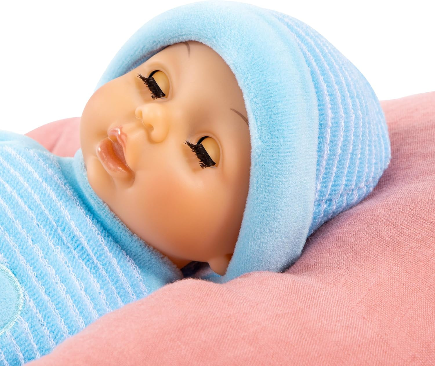 Bayer Design 92802AU Mijn eerste baby 28 cm, babypop, pop met zacht lichaam en slapende ogen, erg handig, schattige outfit, blauw met hart