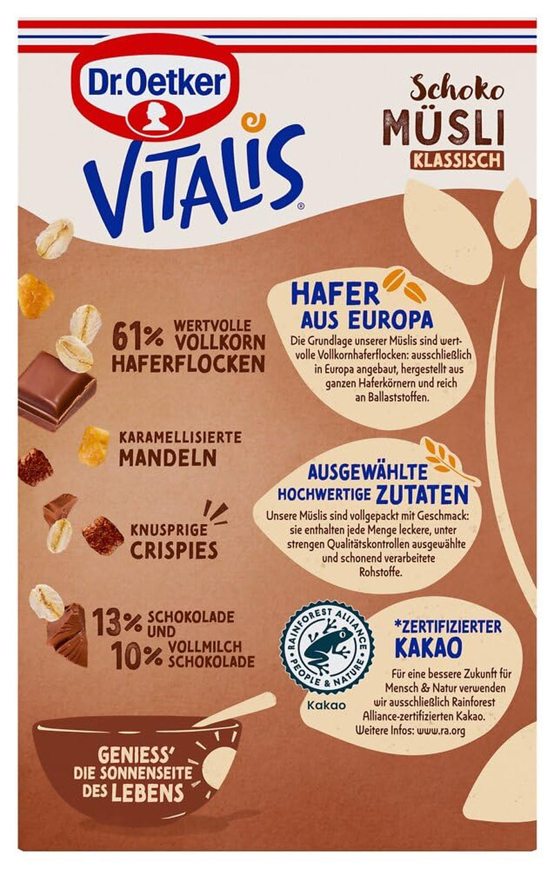 Dr. Oetker Vitalis Chocolade Muesli Classic: Ontbijtmuesli met melk- en pure chocolade, verpakking van 7 (7 x 600 g)