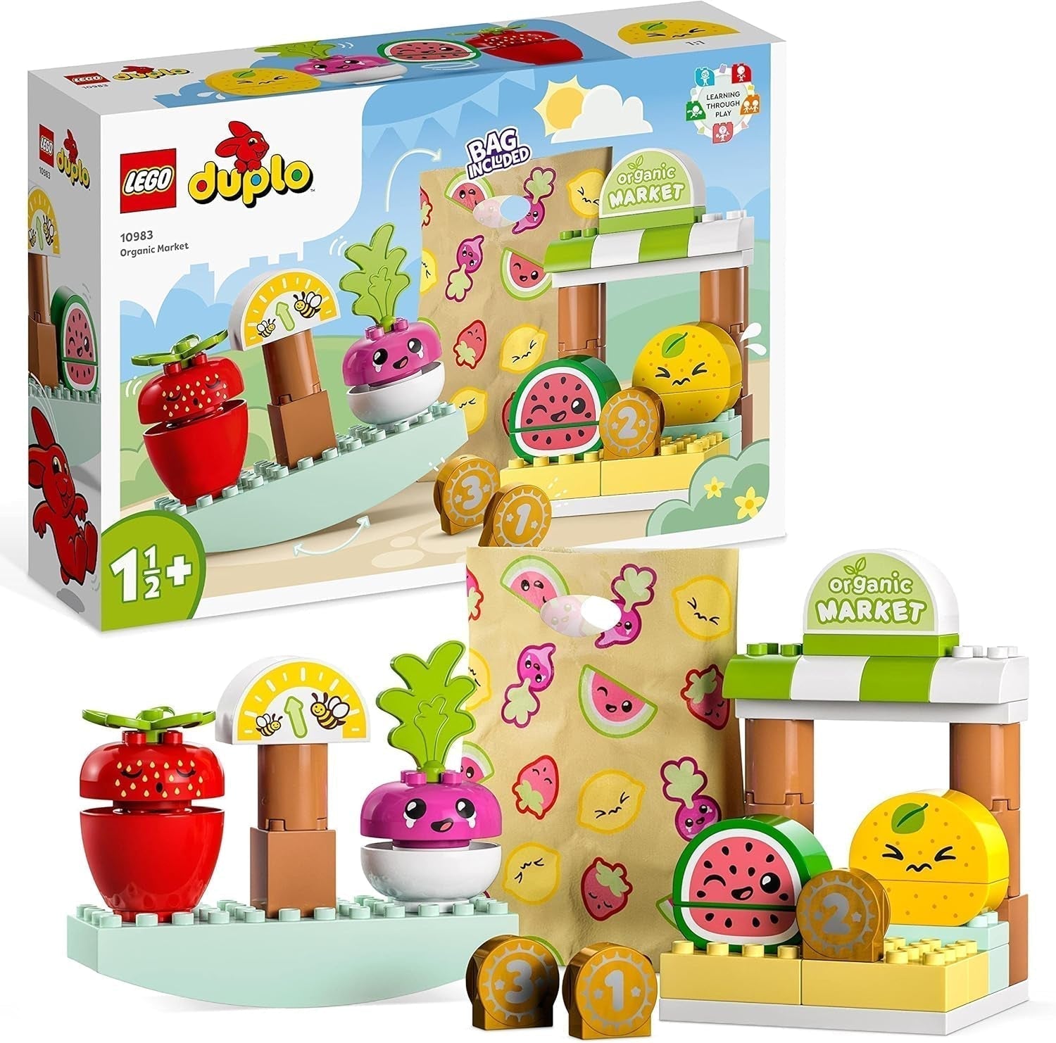 LEGO DUPLO Mijn eerste biologische markt, speelgoedwinkelset voor jongens en meisjes, educatief speelgoed voor peuters vanaf 1,5 jaar, groente- en fruitaccessoires 10983 Bouwsets Besuche den LEGO-Store Single