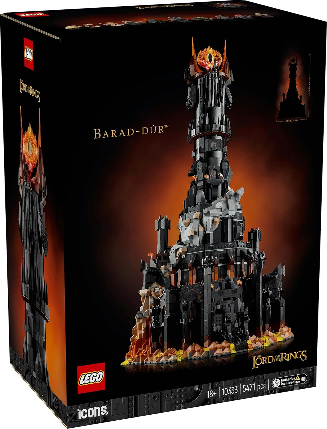LEGO Icons The Lord of the Rings: Barad-Door bouwset voor volwassenen met Sauron, Gothmog, Orc, Frodo, Sam en Gollum minifiguren Filmmemorabilia Fan Collectible 10333 Bouwsets Beuche in LEGO-Store