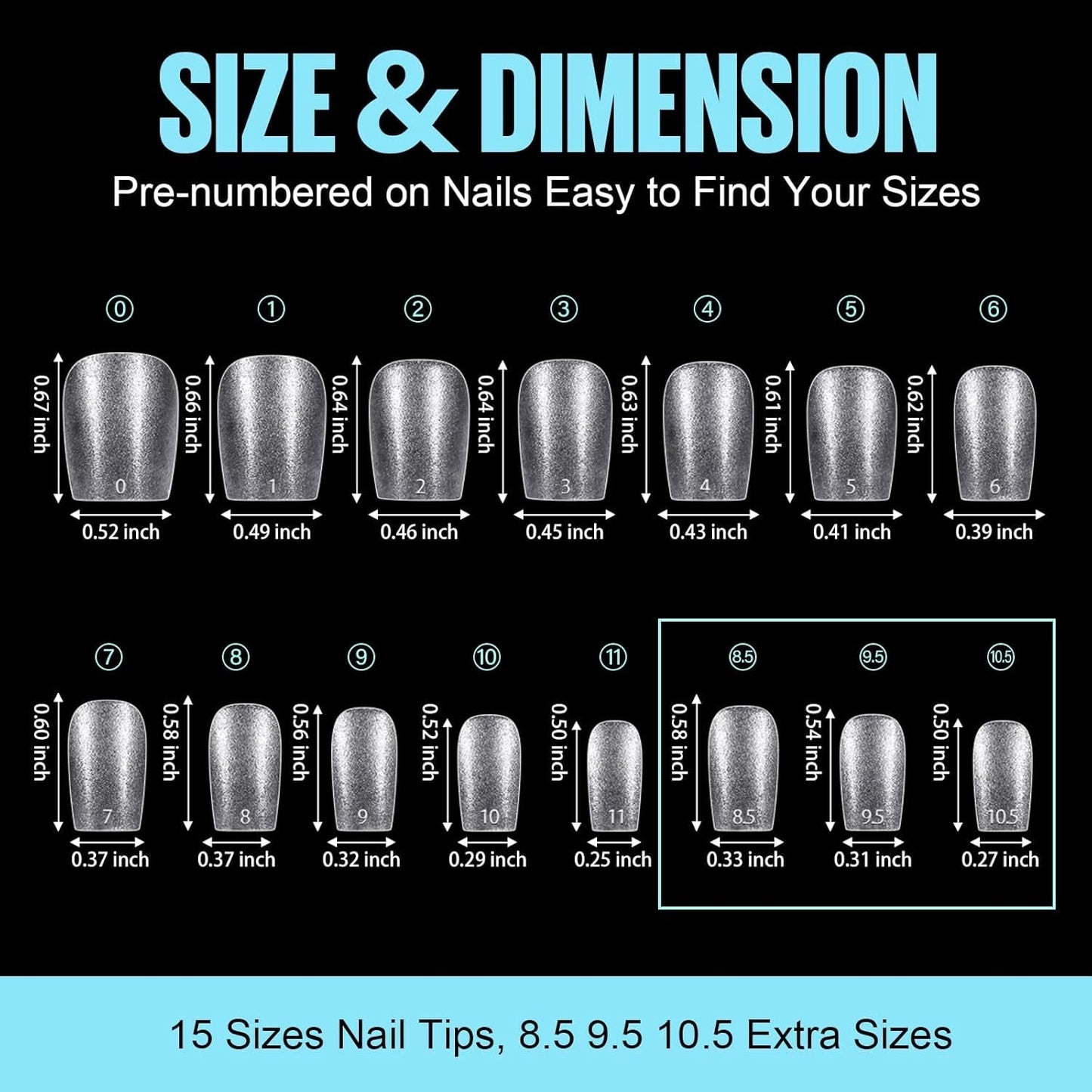TOMICCA Coffin Tips Ultrakorte nageltips - nageltips, zachte geltips, volledige dekking, voorgevormde matte kunstnageltips, gelnageltips - 360 stuks, 15 maten