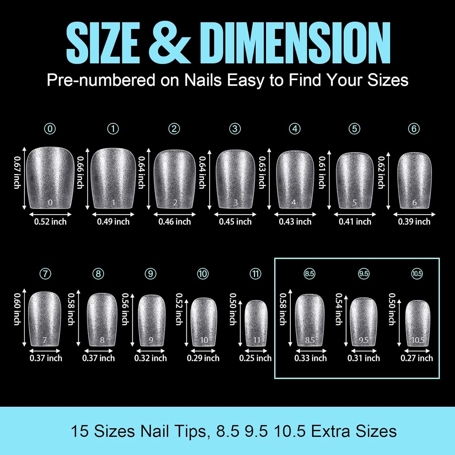 TOMICCA Coffin Tips Ultrakorte nageltips - nageltips, zachte geltips, volledige dekking, voorgevormde matte kunstnageltips, gelnageltips - 360 stuks, 15 maten