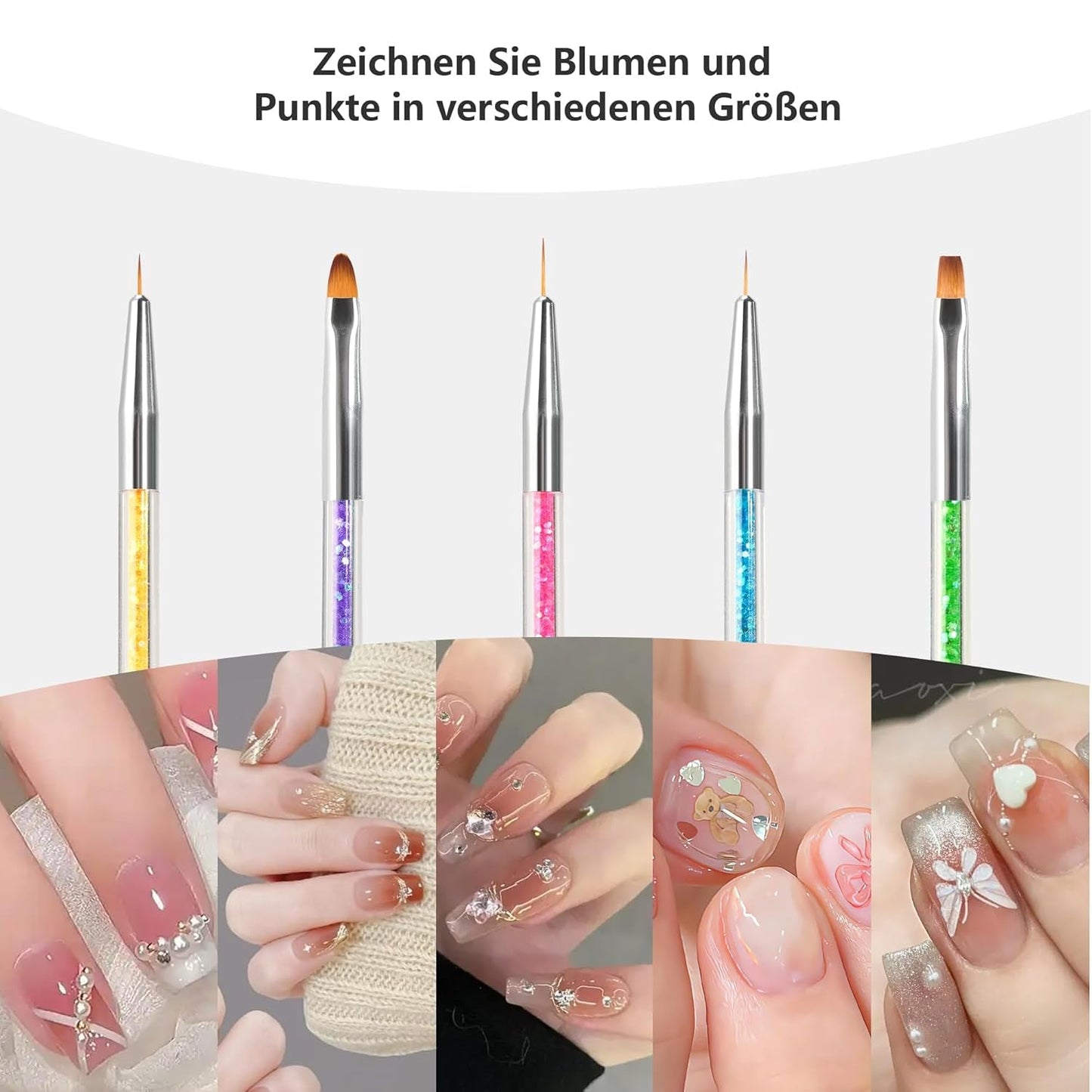 8 Stück Nagel Pinsel, Nagelkunstpinsel Pinsel Set, Pinsel Für Nägel Mit Doppelkopf Nail Art Pinsel Set Dotting Pen en Gel Brush for Nails Präzise Pinsel Für Nageldesign en Verzierungen