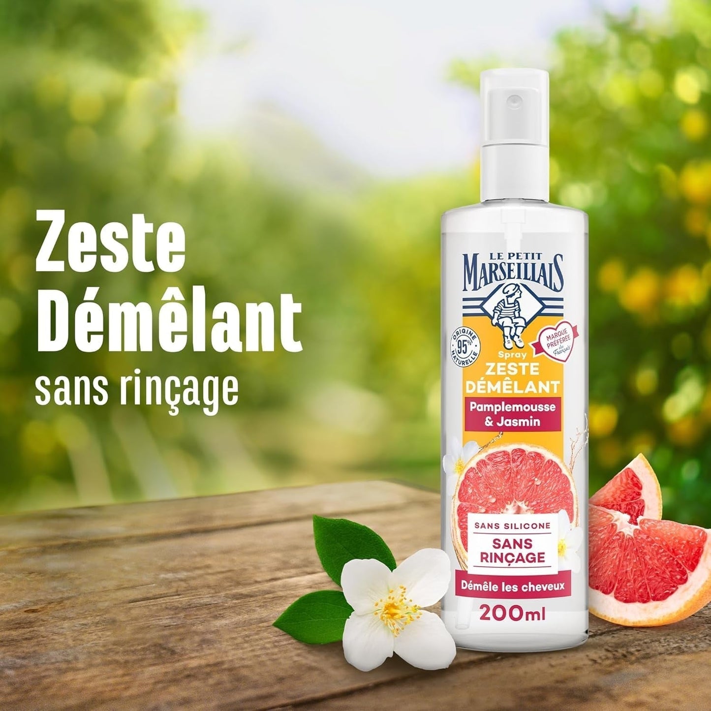 Le Petit Marseillais | Ontwarrende spray met grapefruit en jasmijn (fles van 200 ml) - leave-in ontwarrende verzorging - 95% natuurlijk en siliconenvrij Haarontwarrende producten Naty Shop