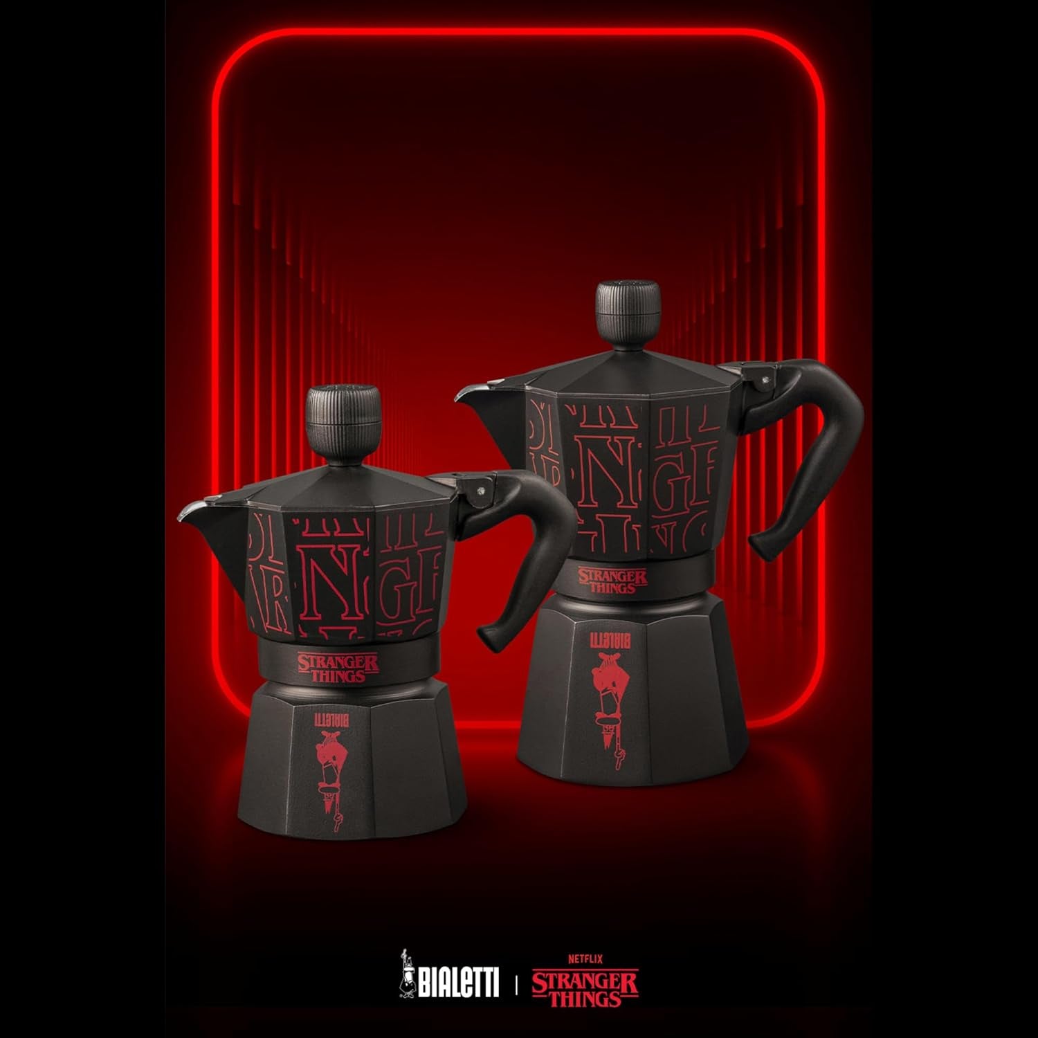 Bialetti Moka Express Stranger Things 3-kops koffiezetapparaat, Muziekknop met USB-C oplaadfunctie, Niet geschikt voor inductiekookplaten, 3 kopjes (130 ml), Zwart