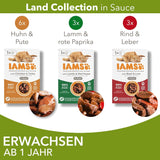 IAMS Delights Land Collection Natvoer voor katten - Multipack met vleessoorten (lamsvlees, rundvlees, kip en kalkoen) in saus, natvoer voor katten vanaf 1 jaar, 12 x 85 g