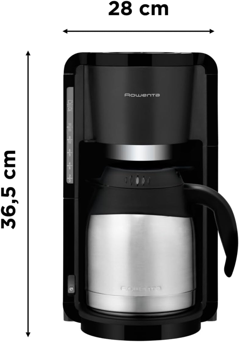 Rowenta Adagio filter-espressomachine, roestvrijstalen thermische karaf, houdt koffie tot 4 uur warm, capaciteit van 10-15 kopjes, capaciteit van 1,25 liter, verwijderbare filtermand, automatische uitschakeling, zwart, CT3818