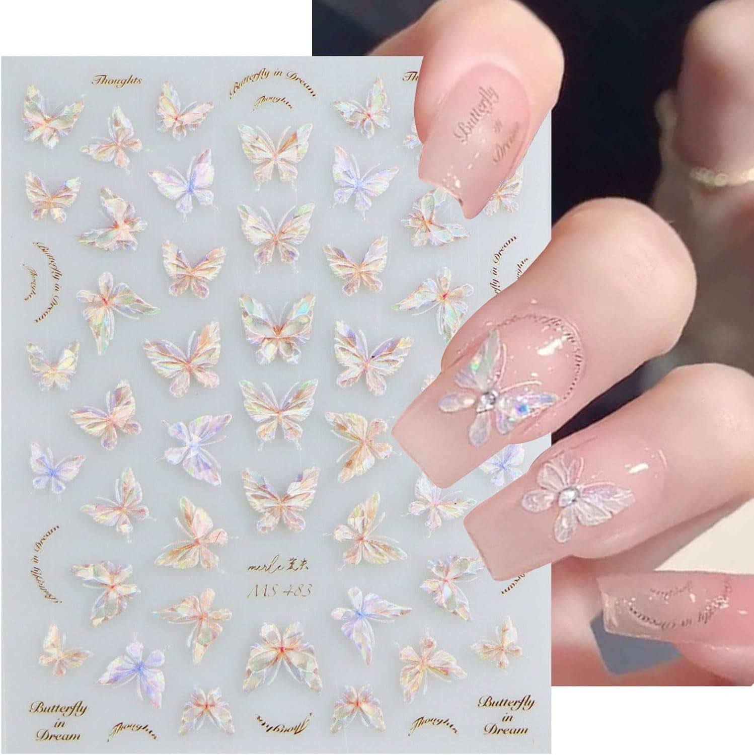 JMEOWIO 3D Nagelsticker Schmetterling Nail Art Sticker Selbstklebend Nagelaufkleber 5D Stereoskopische Decoratie Nageldesign Zubehör 1 Blatt