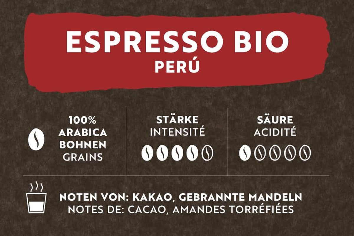 Café Royal Bio Espresso Peru – 100% Arabica Kaffeebohnen, aromatisch-intensief, dunkle Röstung, Stärke 4/5, Bio & Fairtrade, 500 g ganze Bohnen