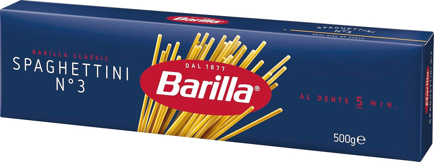 Pasta Barilla Klassieke Spaghettini nr. 3 hoogwaardige durumtarwe, altijd beetgaar (1 x 500 g)