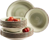 MÄSER Serviesset voor 6 personen, moderne vintage look, 12-delig tafelservies, handgeschilderd, groen, tegel, olijfgroen (Bel Tempo II)