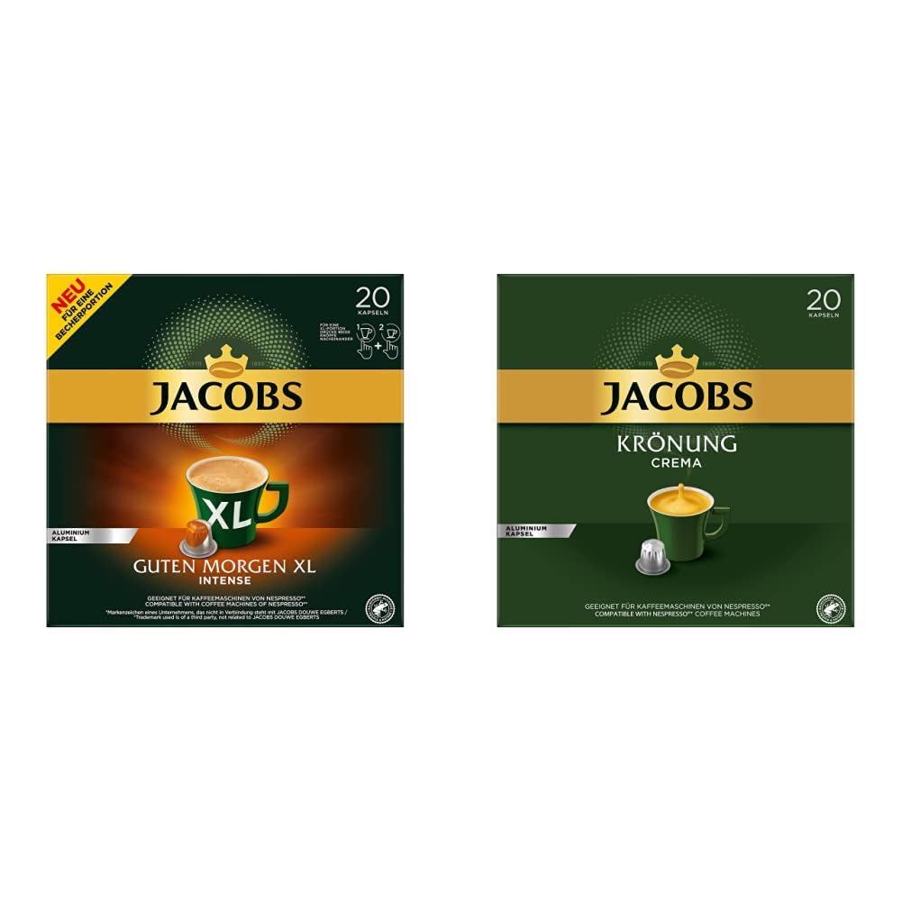 Jacobs Kaffeekapseln Guten Morgen XL Intense - 10er-pakket (10 x 20 Getränke) & Kaffeekapseln Krönung Crema, 200 Nespresso-compatibele Kapseln, 10er-pakket, 10 x 20 Getränke, 1040 g