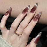 Mouyuglow Lange nagels Stiletto Melkwit Gradiënt Roze Glitter Cool Nepnagels met lijm Roze Ombre Glitter Kunstnagels
