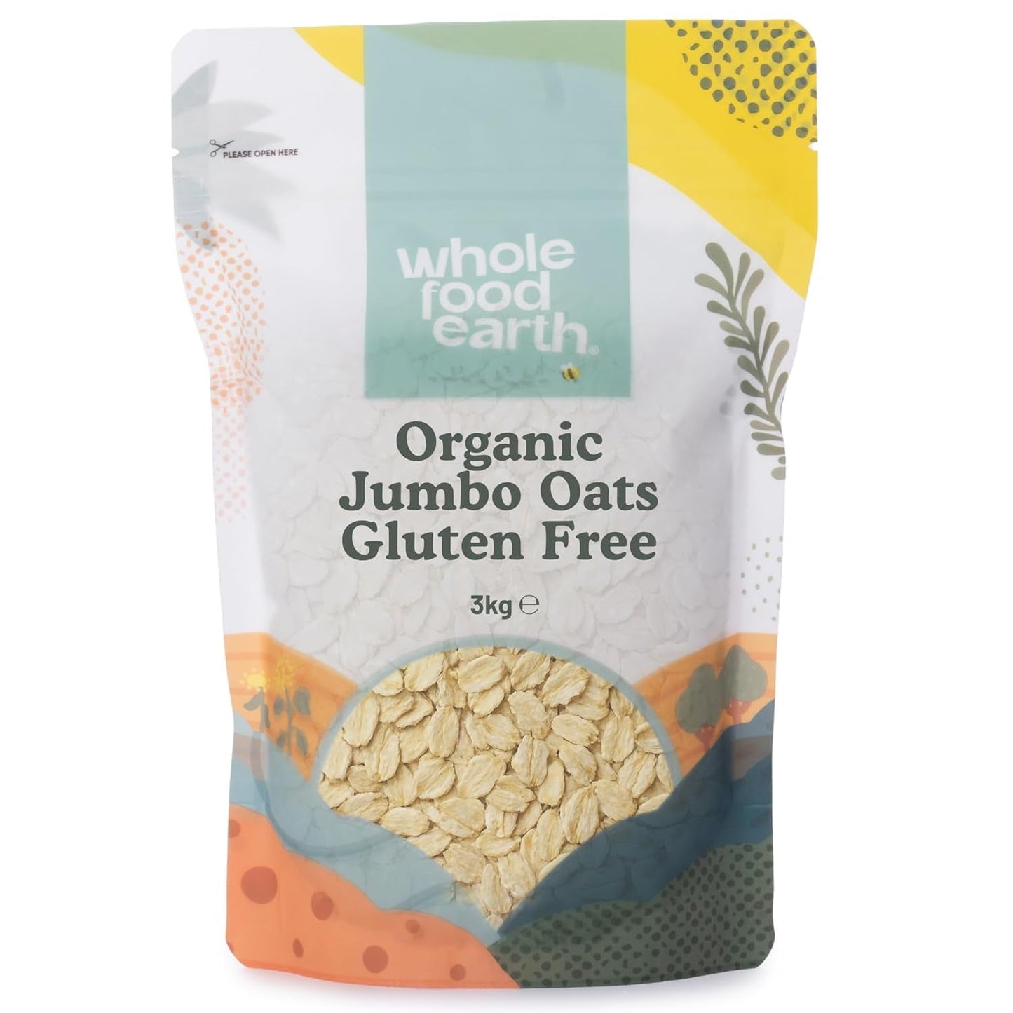 Wholefood Earth Biologische Jumbo Havermout, Glutenvrij – 3 kg | Niet-GMO | Veganistisch | Rijk aan vezels | Gecertificeerd biologisch