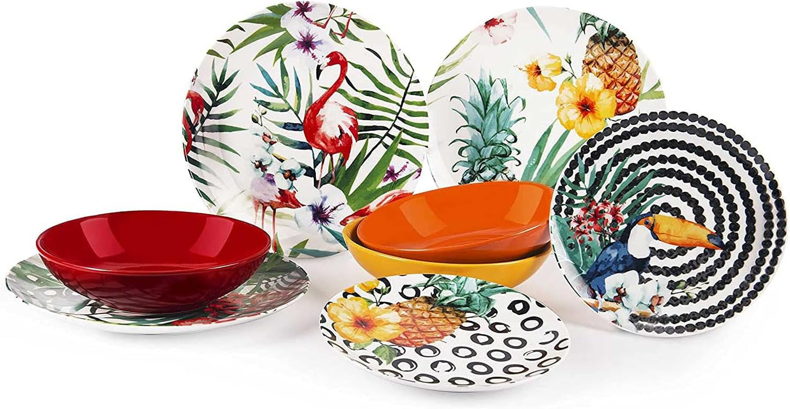 Excelsa Tropical Chic bordenset, 18 stuks, porselein, mehrfarbig