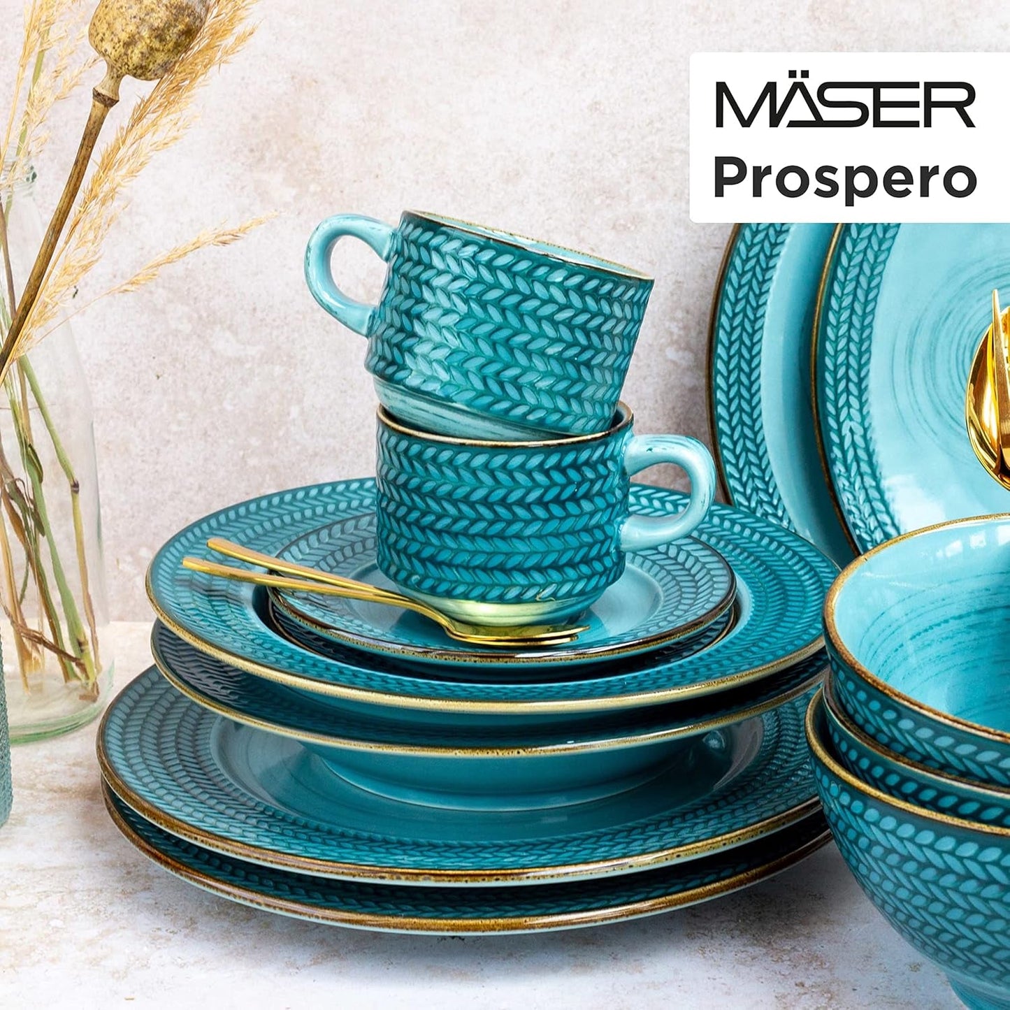 Prospero Premium koffieset voor 4 personen, restaurantkwaliteit, 12-delig modern koffieservies in unieke vintage stijl, duurzaam porselein, blauw
